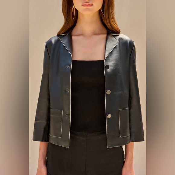 cult gaia Jackets & Blazers - Cult Gaia Layton Black Leather Jacket Blazer
